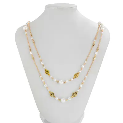 Cross-border artificial pearl-layered long necklace accessories from Europe and America, vintage ethnic style chain for women, lightweight luxury and premium feel.