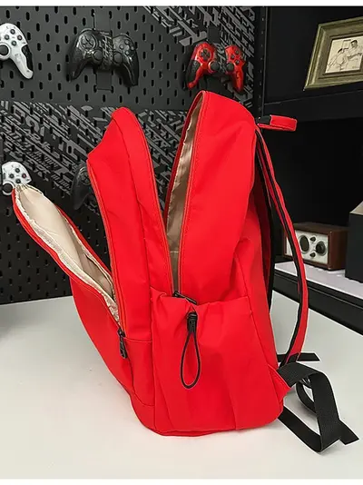 Korean-Style Solid Color Large Capacity Backpack for School and Travel - 5