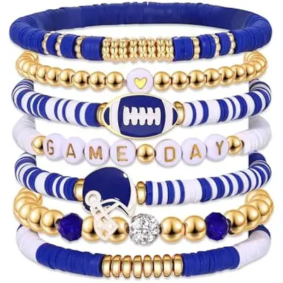 8-Piece Rugby Bracelet Set with Crystal Heart and Letter Beads - 7