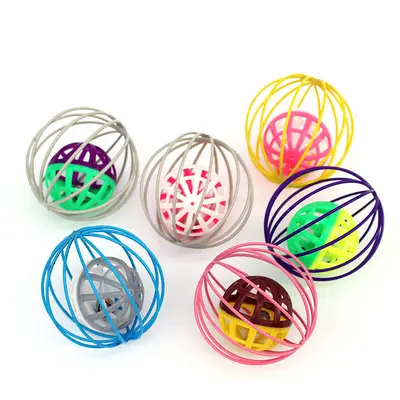 Cage Ball with Bell Cat Toy Sound Ball and Teaser Wand Set - 6