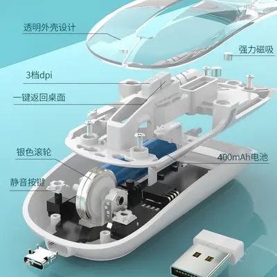 Apple Huawei Bluetooth 5.2 çift modlu sessiz 2.4G kablosuz şeffaf typec şarj faresi için uygun fabrika doğrudan tedarik