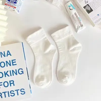 white socks women's socks solid color cotton socks pure white full colored cotton women's socks wholesale mid-calf socks bubble mouth Lolita - 11