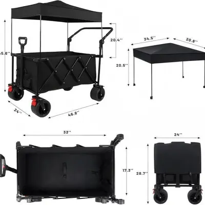 Foldable Camping and Shopping Cart with Canopy, Thickened Frame - 7