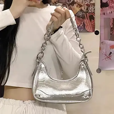 Silver Chain Women's Underarm Bag, Single Shoulder