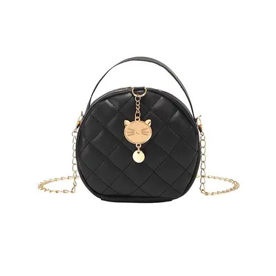 Diamond Quilted Mini Chain Women's Handbag, Small Round Bag - 6