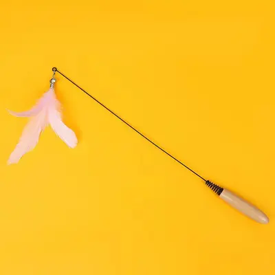 CFA Wooden Handle Spring Cat Teaser Wand with Replaceable Feathers - 9