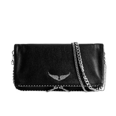 Black PU Vintage Rivet Chain Crossbody Bag - 5