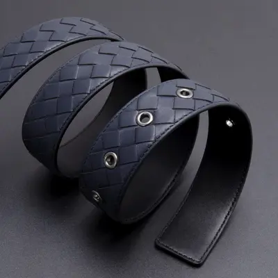 Men's woven leather belt, pin buckle, casual style