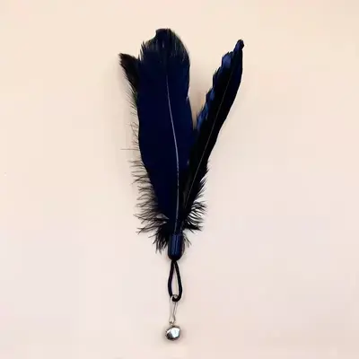 Wooden Handle Cat Teaser Wand with Feather and Bell, Replaceable Heads - 12