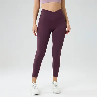 Kadın Çapraz Yüksek Belli 9/10 Pilates Taytı, Kalça Kaldıran, Çıplak Hissi - 8