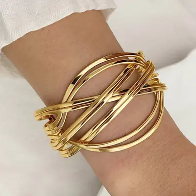 Im europäischen und amerikanischen Internet berühmter übertriebener breiter glänzender Armreif im böhmischen Stil mehrschichtiges Legierungsarmband Damenhandschmuck - 8