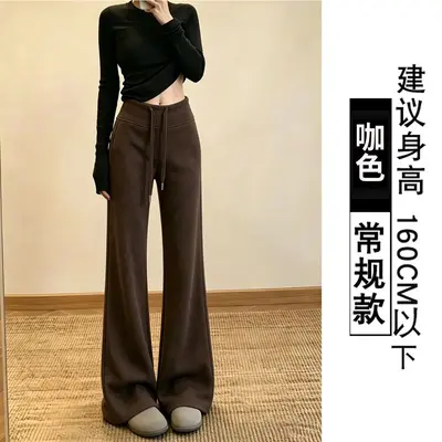 咖色lulu微喇裤女春秋2026新款高腰显瘦秋冬瑜伽加绒休闲运动卫裤 - 7