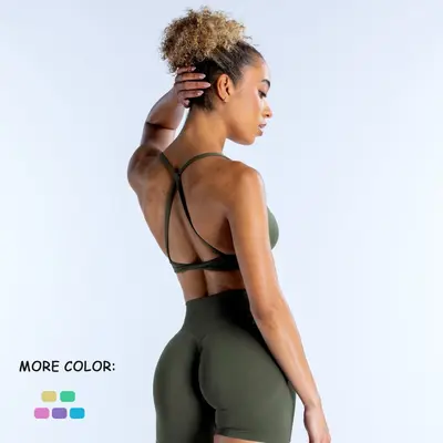 DFYNE Women's Seamless Open-Back Yoga Bra with Straps