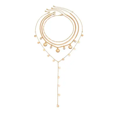Scallop shell necklace, ocean style, sequin chain, layered