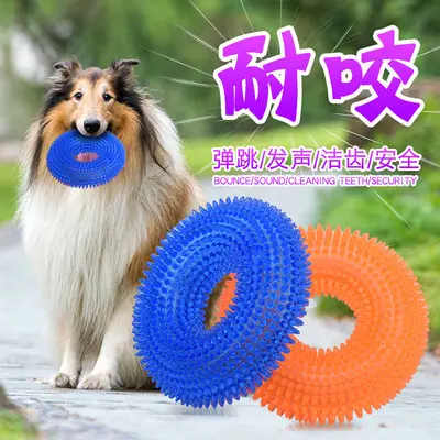TPR Spiked Squeaky Dog Toy, Tooth Cleaning Ring - 2