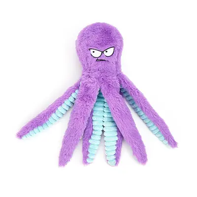 Plush Octopus Squeaky Dog Toy with Paper Crinkle, Chew-Resistant - 8