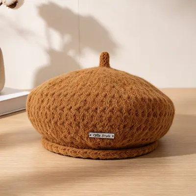 Korean-Style Knit Beret, Solid Color, Women's Winter Hat - 11