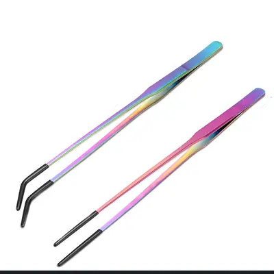 Cross-border popular stainless steel pet rubber head feeding tongs aquatic plants aquarium straight elbow clip reptile feeding tongs