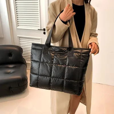 Koreanischer Stil, leichte große Damen-Tote-Bag, Baumwoll-Steppdesign - 3