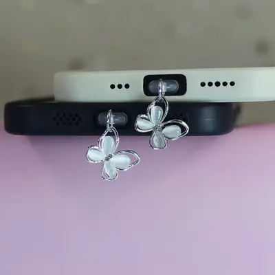 Crystal Cat's Eye Butterfly Phone Dust Plug Hanging Decorative Ornament Mobile Phone Accessory
