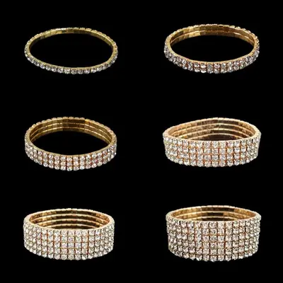 Women's full rhinestone elastic bracelet with multi-row claw chain