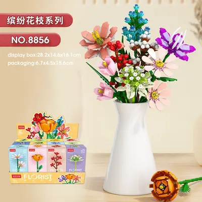Building block flower educational puzzle children assembly toy bouquet decoration model girl puzzle rose gift - 5