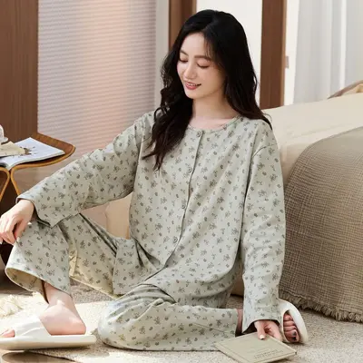 Women's Modal Pajama Set, Thin Long-Sleeve Cardigan for Spring and Autumn