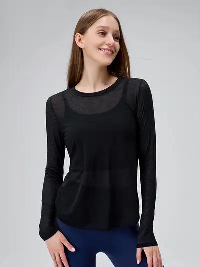 Women's Bamboo Yoga Top, Long Sleeve, Open Back, Breathable - 6