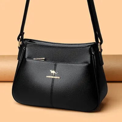 Soft Leather Women's Shoulder Bag, Large Capacity, Solid Color - 3