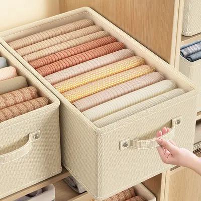 Faltbare Kleidungsaufbewahrungsbox mit Schublade, Baumwolle Leinen