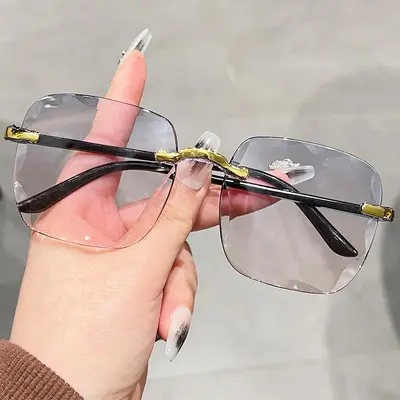 Women's Frameless Sunglasses, Large Face Style, Cut-Edge Lenses - 2