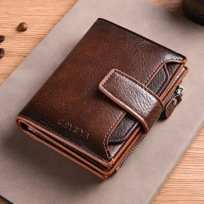 Men's Short Wallet with Vertical Design, Multi-Card Slots and License Holder - 7