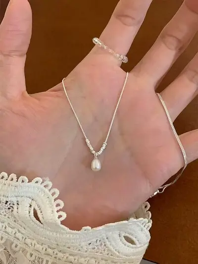 S925 silver pearl necklace, crushed pearl, natural pearl - 6