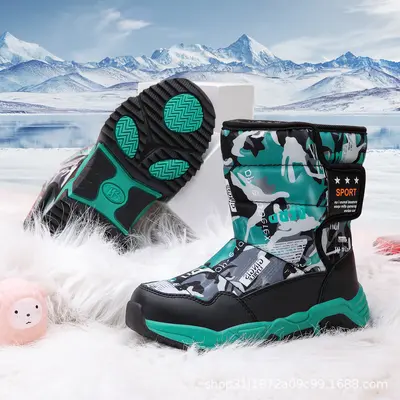 Children's Winter Snow Boots, Plush Lined, Waterproof, Large Sizes - 8