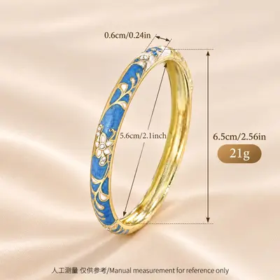 Vintage Enamel Alloy Open Bangle Ethnic Style Peony Flower Hand Ornament Cloisonne Enamel Retro Bracelet Wholesale - 8