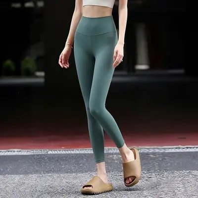 Yoga tayt kadın, yüksek bel, kalça kaldırma, sarı-gri renk - 9