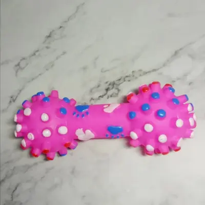 Large Spiked Dumbbell Dog Toy, Teeth Cleaning, Squeaky Rubber Toy - 4
