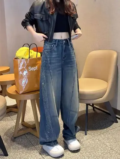 Große Größen Damen-Jeans, weites Bein, Sternenmuster mit Strass - 7