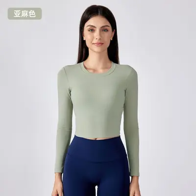 Kadın Açık Sırt Uzun Kollu Yoga Üstü, Vücuda Oturan Spor Kıyafeti - 10