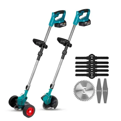 Folding Lithium-Battery Electric Lawn Mower with Wheels, Wireless Rechargeable
