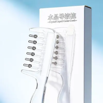 厂家直销新品头皮上药器精油导液梳子按摩生发液七齿上药梳水晶梳