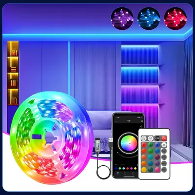 E-spor atmosferi için müzikle uyumlu renk değiştiren LED ışık şeridi, kendinden yapışkanlı düşük voltajlı 5V Bluetooth akıllı RGB ışık şeridi seti.