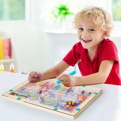 Manyetik Boncuk Labirent Ahşap Renk Sıralama Tahtası