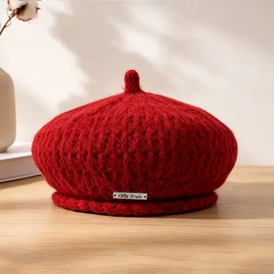 Korean-Style Knit Beret, Solid Color, Women's Winter Hat - 8