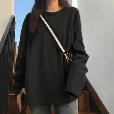 White basic t-shirt for women, autumn 2025 new Korean style chic undershirt, solid color long sleeve t-shirt for students, trendy women's fashion. - 5