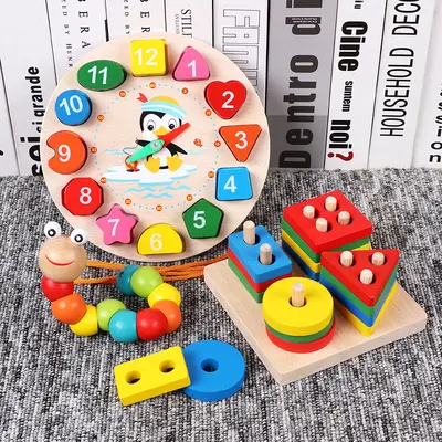 Holz-Lernspielzeug-Set mit Bausteinen, Xylophon, Perlenstecken - 4