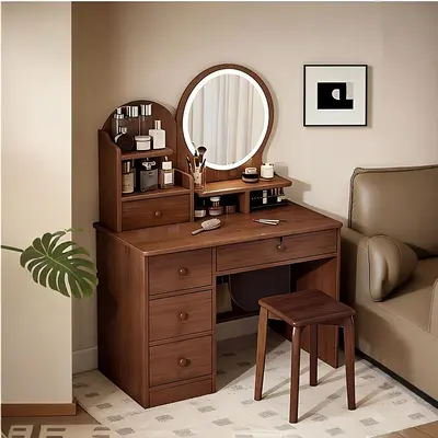 Modern Makeup Vanity Table with Mirror and Storage Cabinet, Bedroom