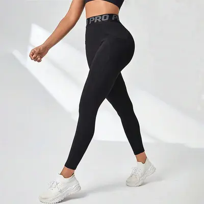 Women's High-Waist Butt-Lifting Yoga Leggings with Letter Print