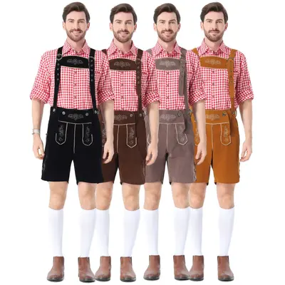 New German Traditional Oktoberfest Costume Colorful Adult Men's Munich Bavarian Beer Festival Lederhosen Suspenders Pants