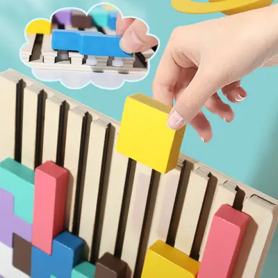 3D-Tetris-Steckpuzzle aus Buchenholz, Holzspielzeug für Babys